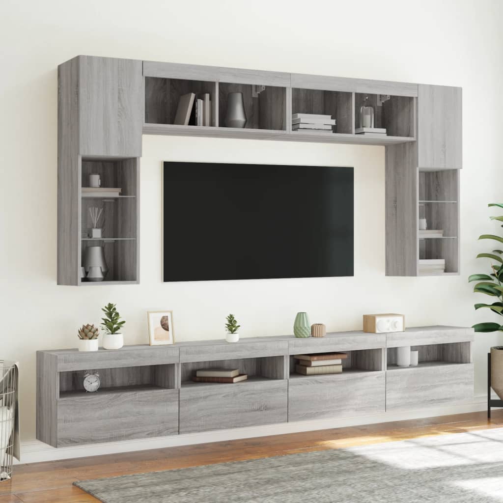 TV-Wandschrank mit LED-Leuchten Grau Sonoma 60x30x40 cm