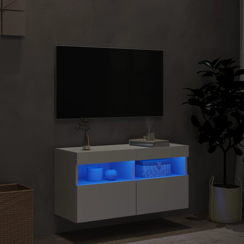 TV-Wandschrank mit LED-Leuchten Weiß 80x30x40 cm