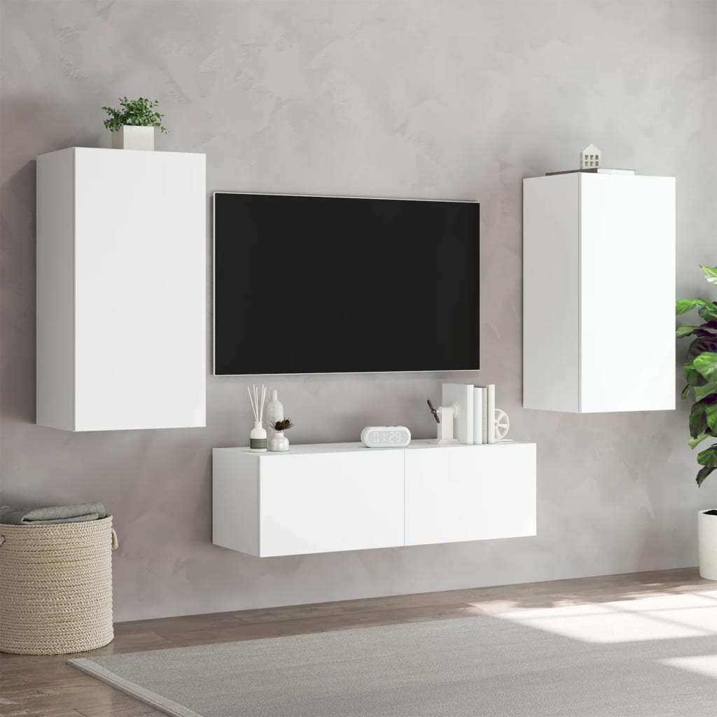 TV-Wandschrank mit LED-Leuchten Weiß 40,5x35x80 cm