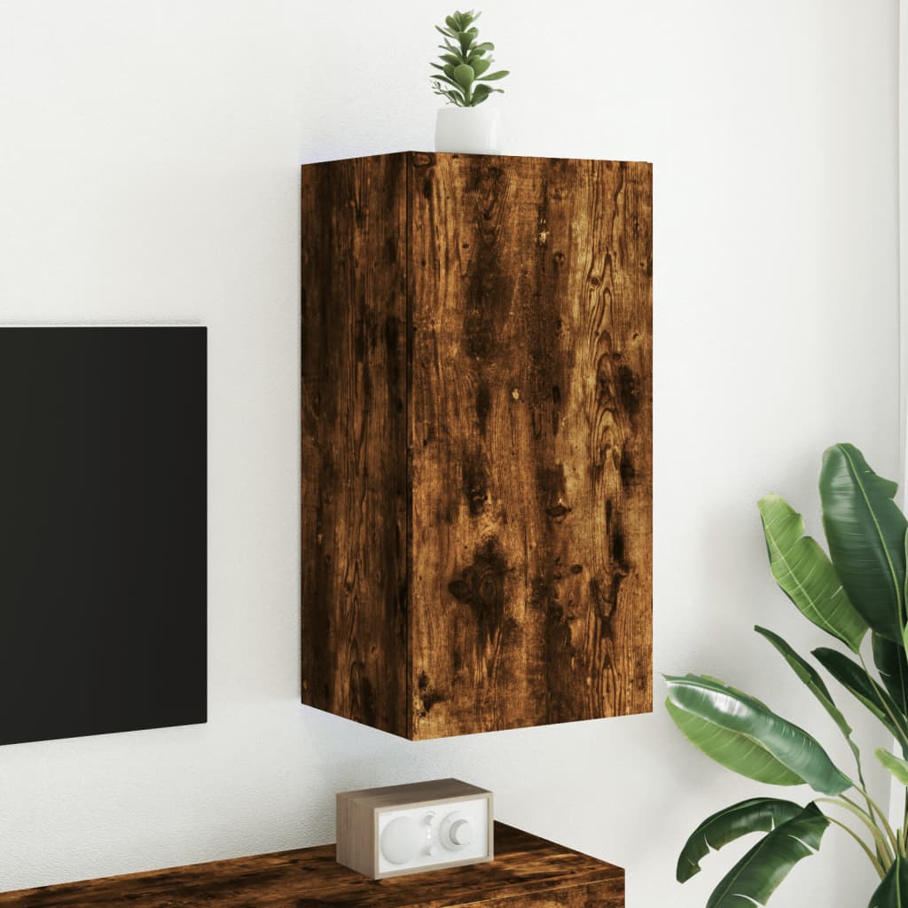 TV-Wandschrank mit LED-Leuchten Räuchereiche 40,5x35x80 cm