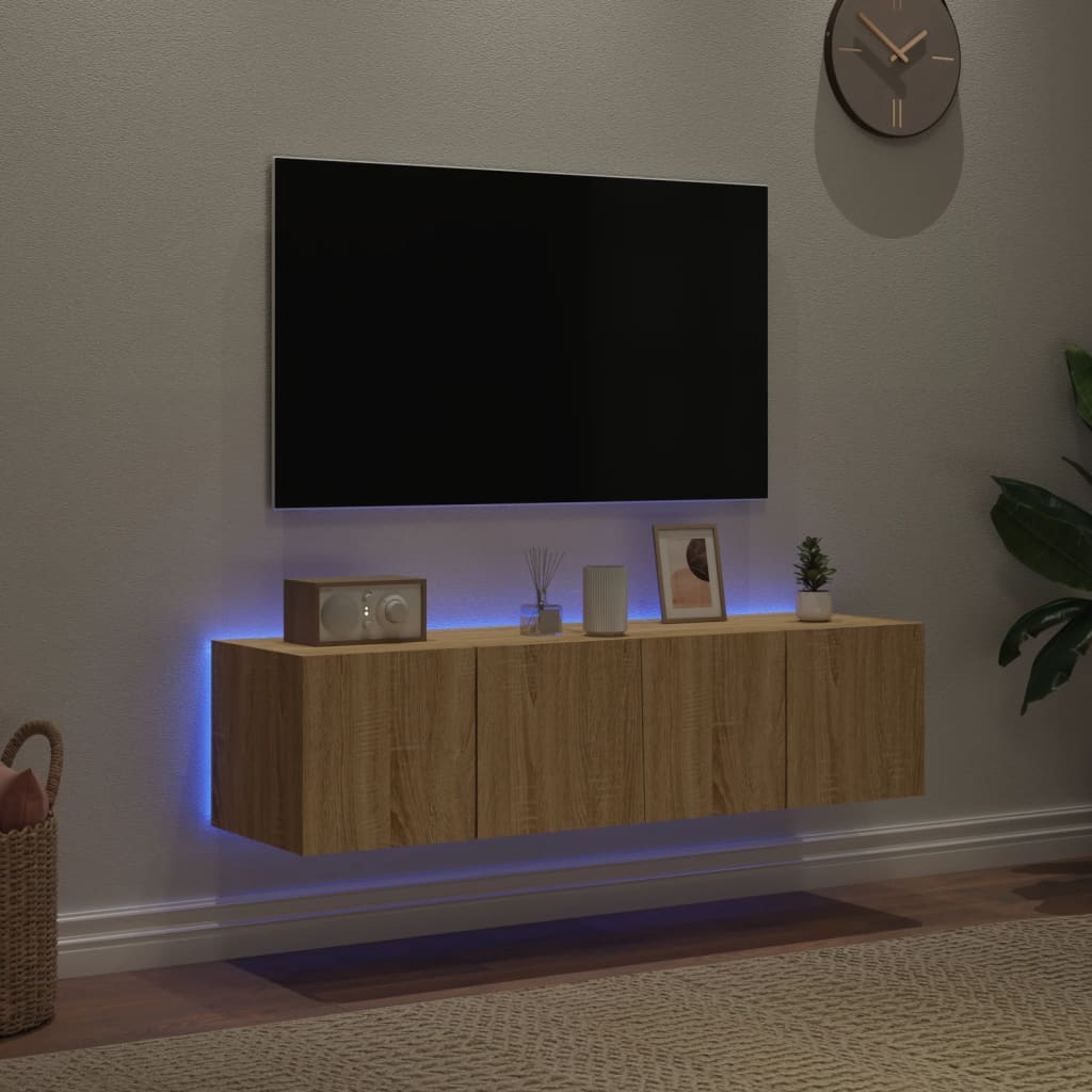 TV-Wandschränke mit LED-Leuchten 2 Stk. Sonoma-Eiche 60x35x31cm