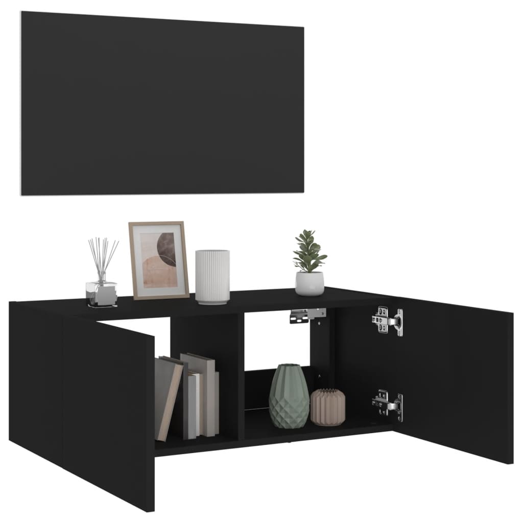 TV-Wandschrank mit LED-Leuchten Schwarz 80x35x31 cm