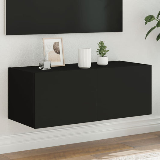 TV-Wandschrank mit LED-Leuchten Schwarz 80x35x31 cm