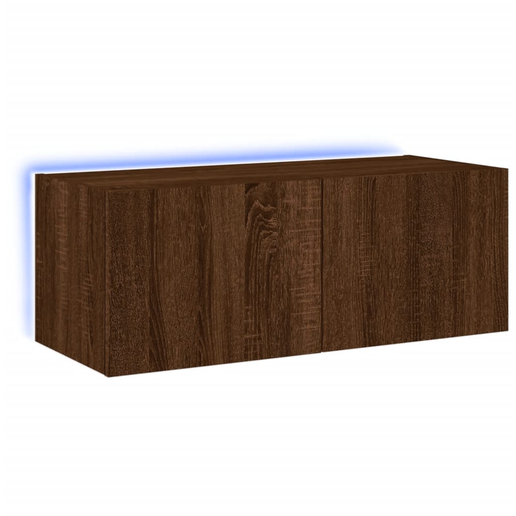 TV-Wandschrank mit LED-Leuchten Braun Eichen-Optik 80x35x31 cm