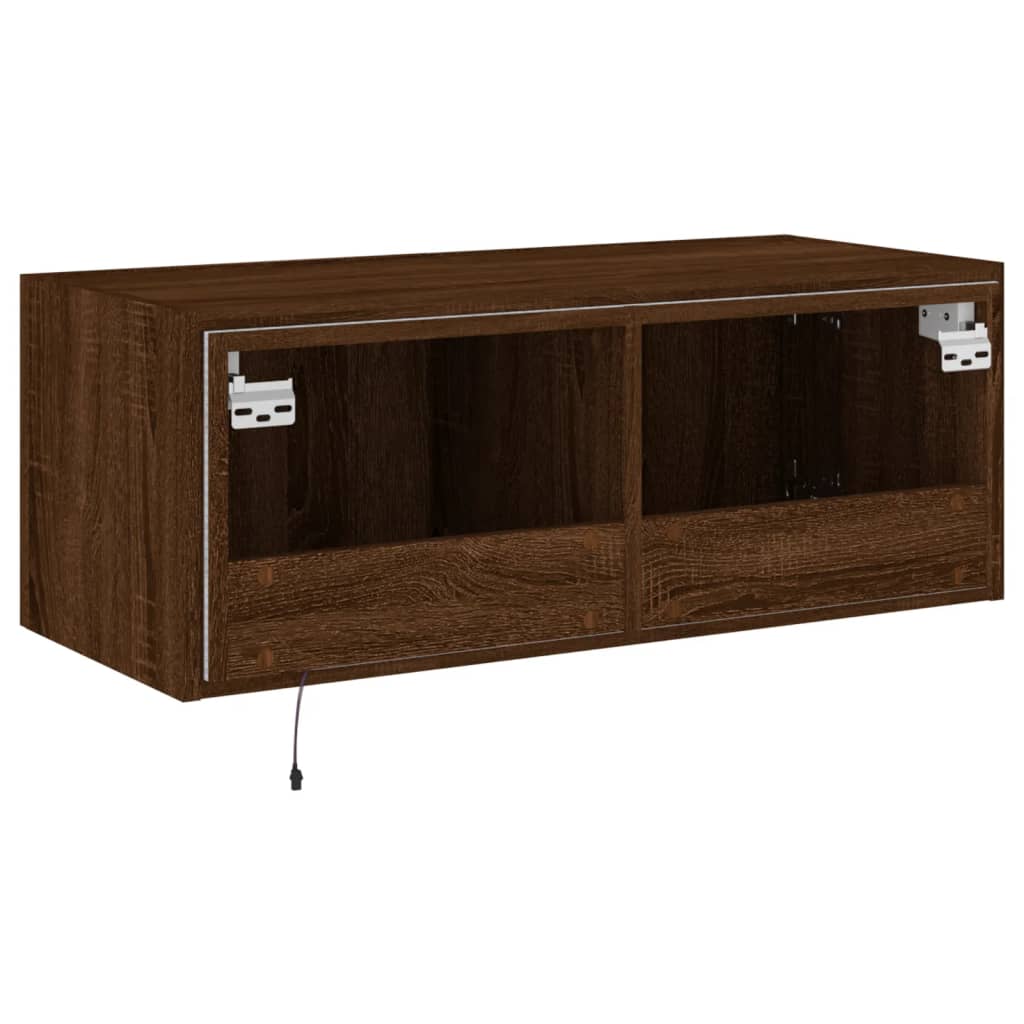 TV-Wandschrank mit LED-Leuchten Braun Eichen-Optik 80x35x31 cm