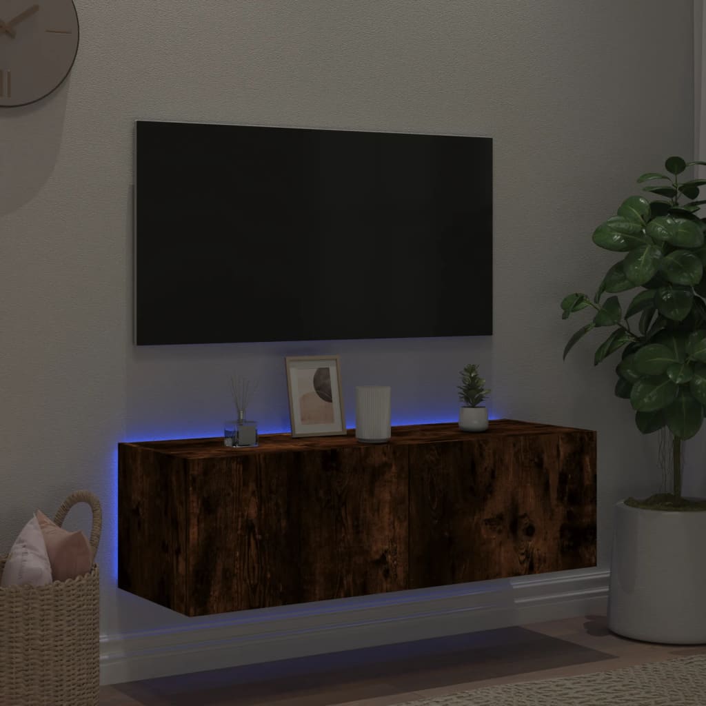 TV-Wandschrank mit LED-Leuchten Räuchereiche 100x35x31 cm