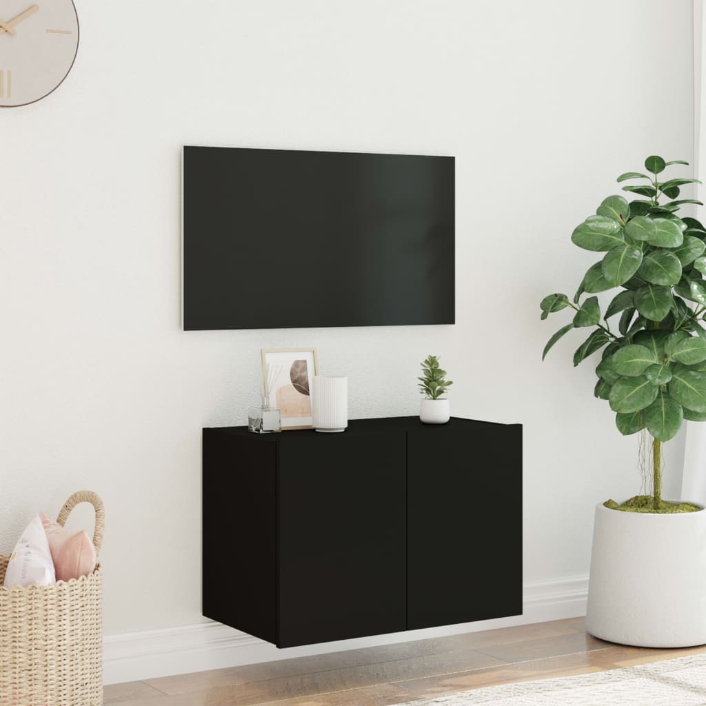 TV-Wandschrank mit LED-Leuchten Schwarz 60x35x41 cm