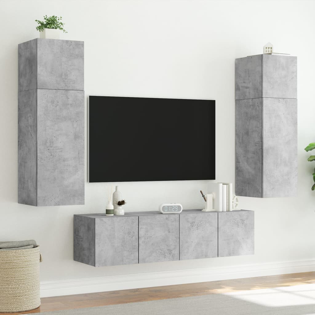 TV-Wandschränke mit LED-Leuchten 2 Stk. Betongrau 60x35x41 cm