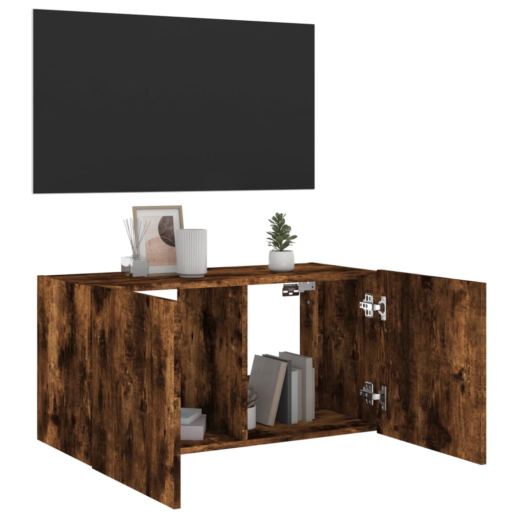 TV-Wandschrank mit LED-Leuchten Räuchereiche 80x35x41 cm