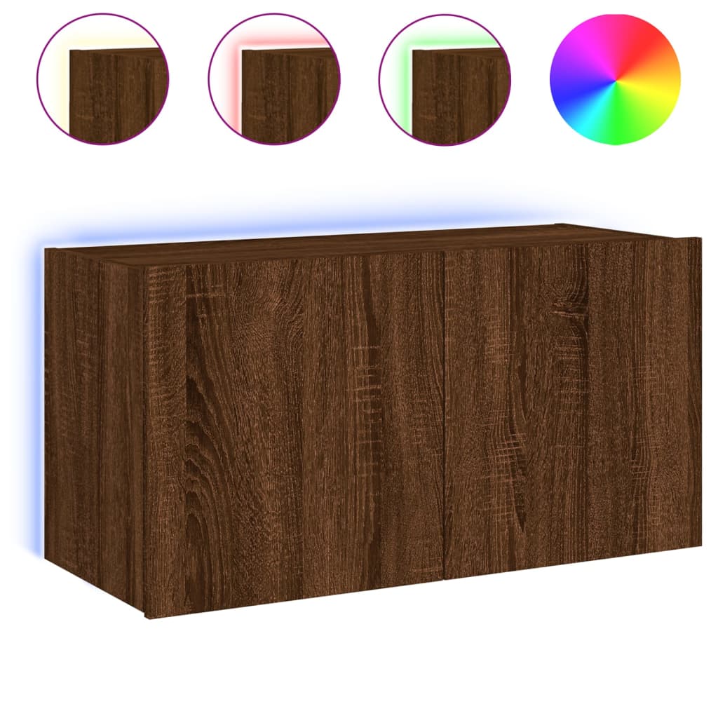 TV-Wandschrank mit LED-Leuchten Braun Eichen-Optik 80x35x41 cm