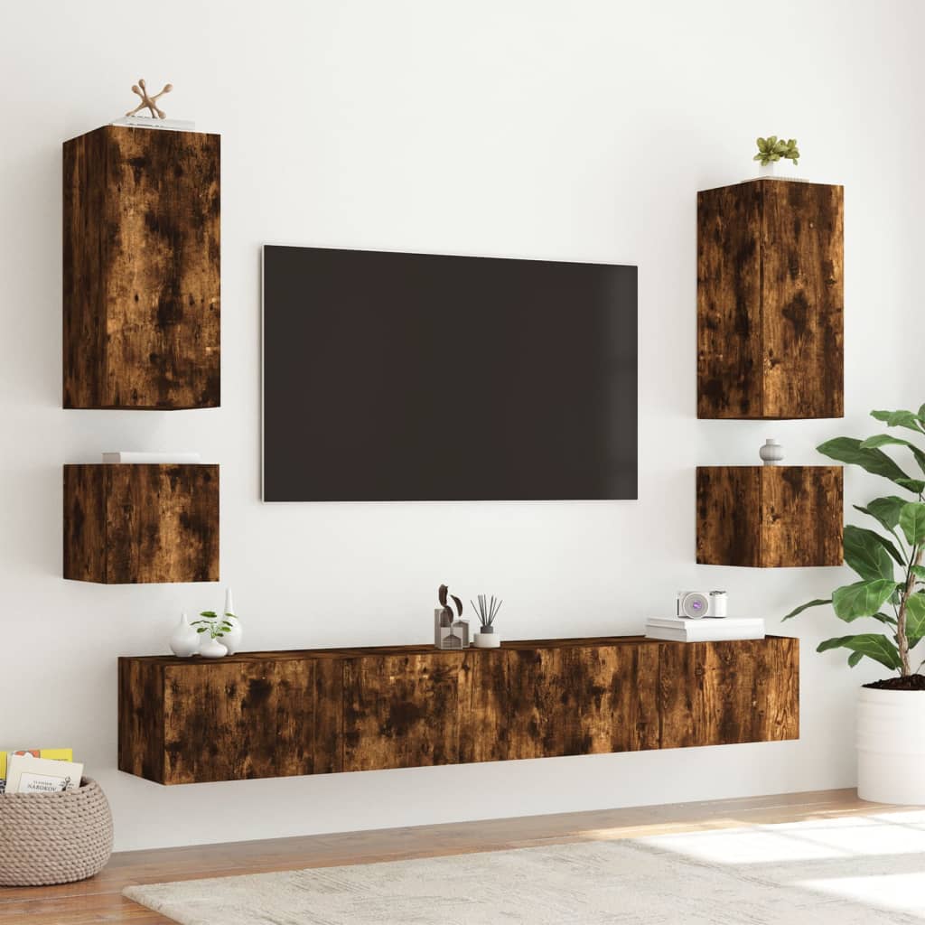 TV-Wandschrank mit LED-Leuchten Räuchereiche 100x35x41 cm