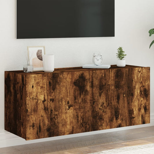 TV-Wandschrank mit LED-Leuchten Räuchereiche 100x35x41 cm