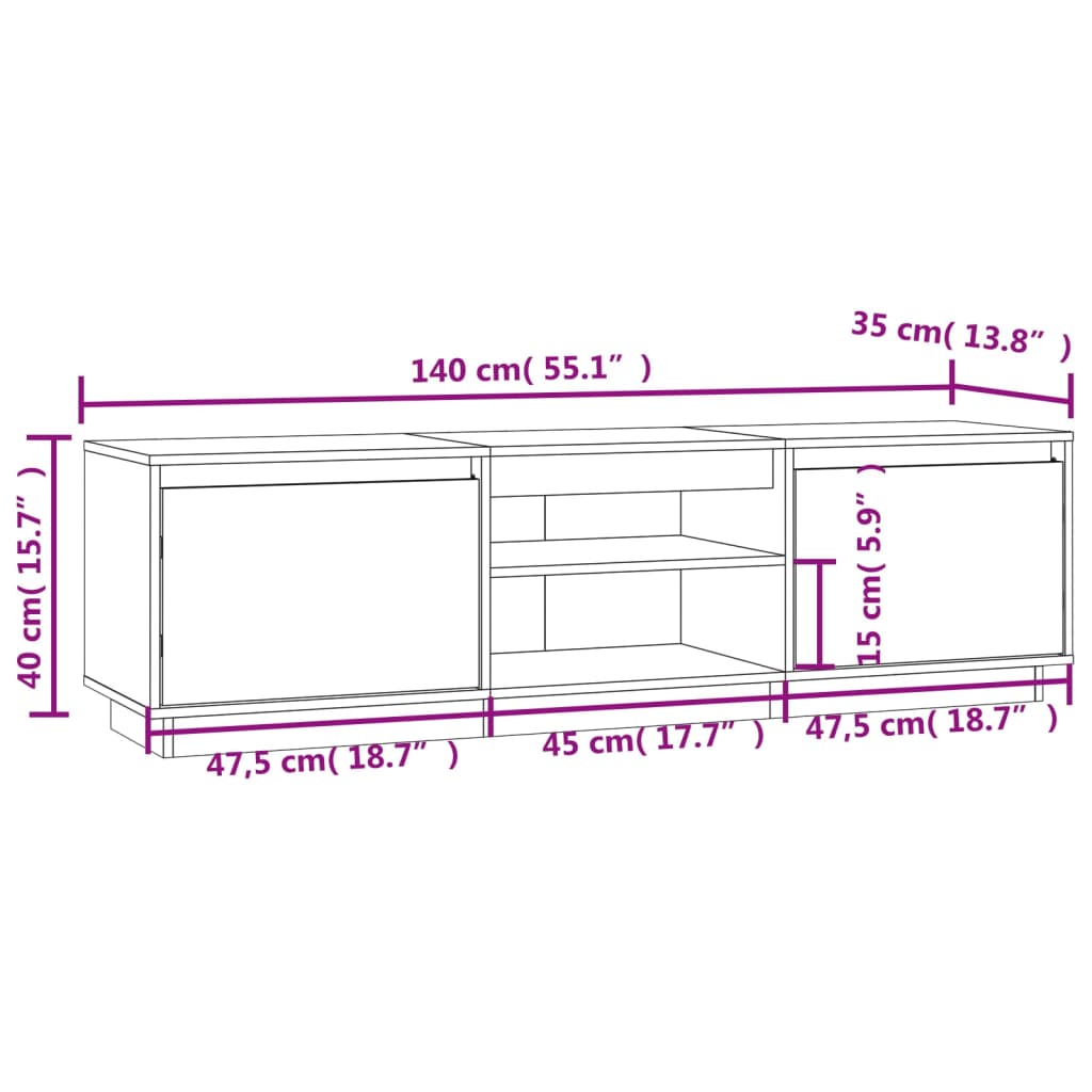 TV-Schrank Weiß 140x35x40 cm Massivholz Kiefer