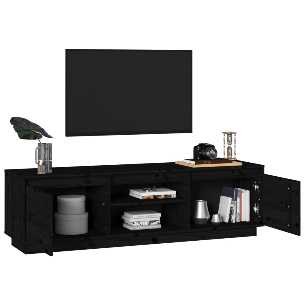 TV-Schrank Schwarz 140x35x40 cm Massivholz Kiefer