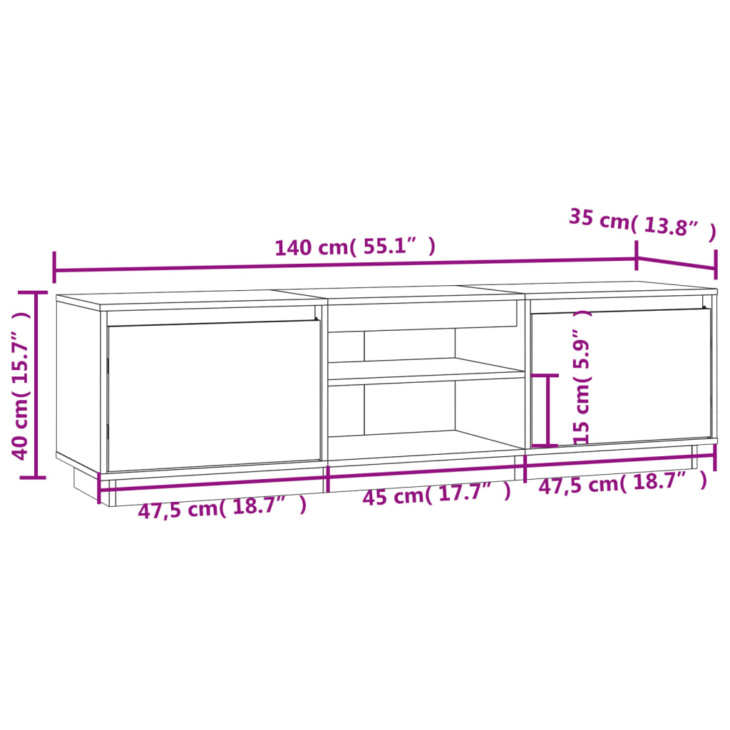 TV-Schrank Schwarz 140x35x40 cm Massivholz Kiefer