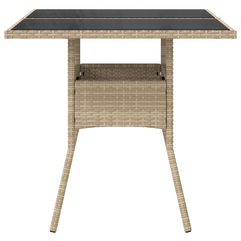 Gartentisch mit Glasplatte Beige 80x80x75 cm Poly Rattan