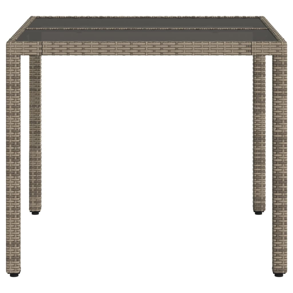 Gartentisch mit Glasplatte Grau 90x90x75 cm Poly Rattan