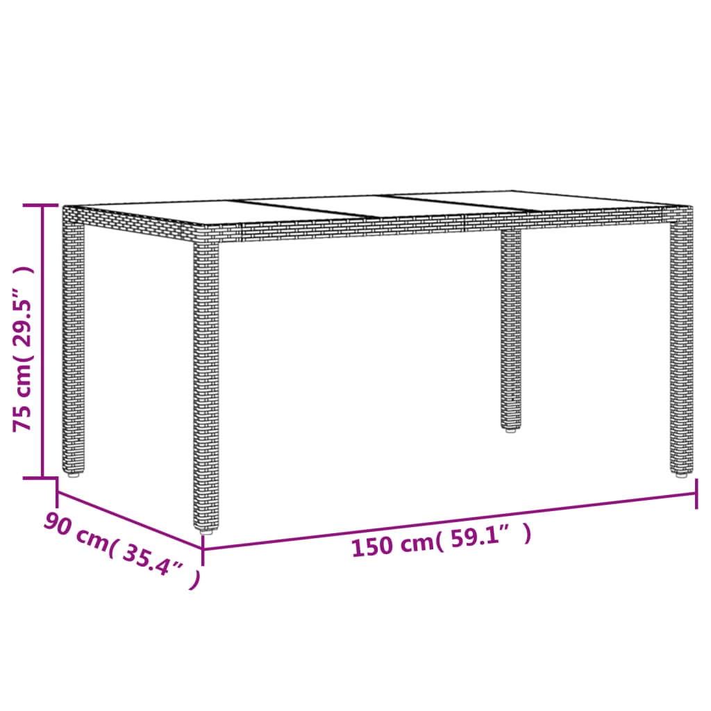 Gartentisch mit Glasplatte Schwarz 150x90x75 cm Poly Rattan