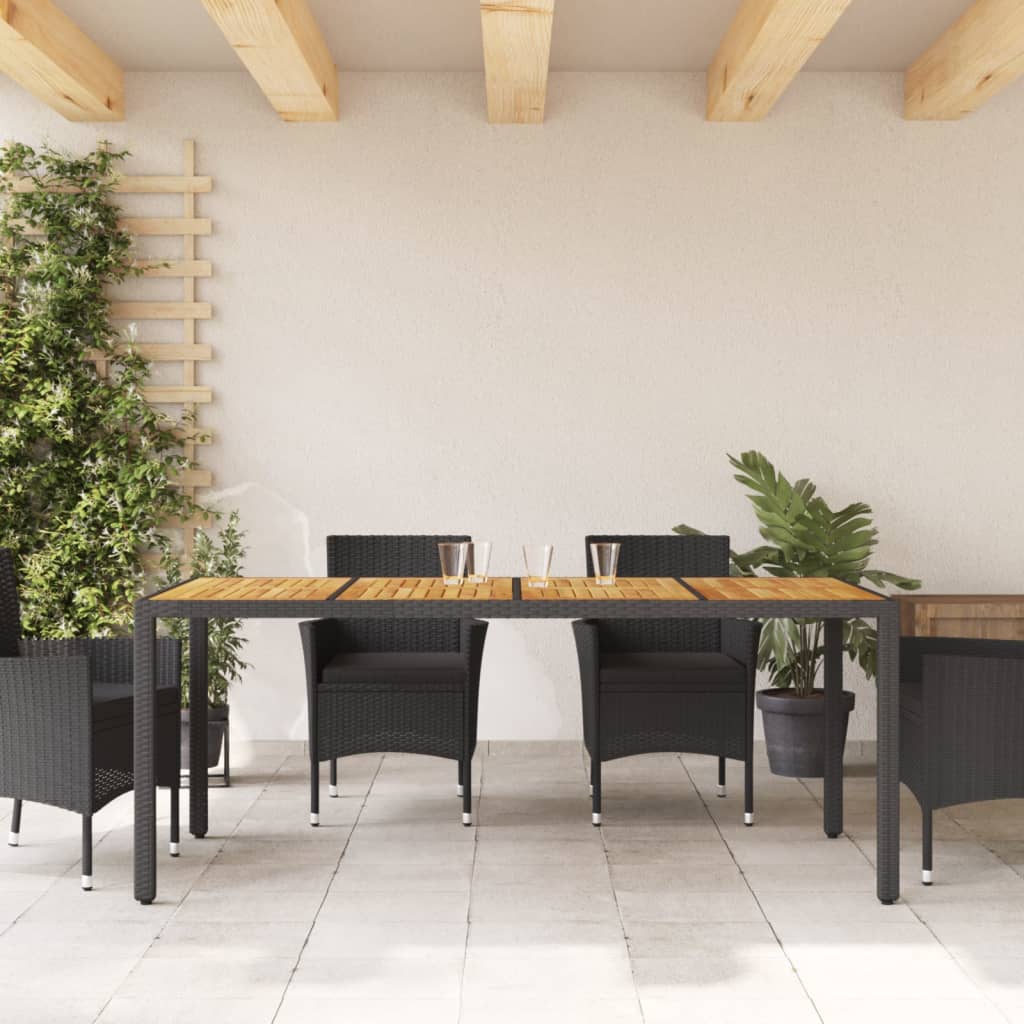 Gartentisch mit Akazienholz-Platte Schwarz Poly Rattan