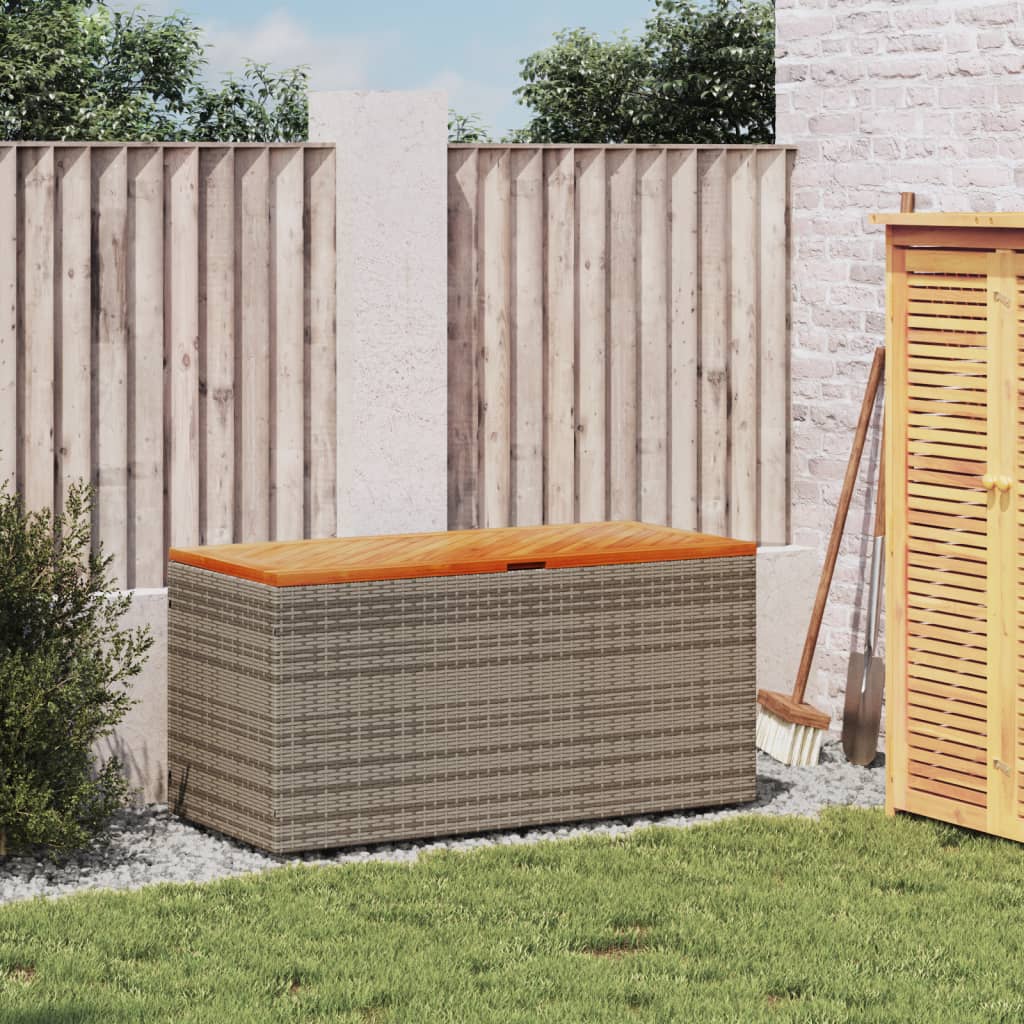 Gartentruhe Grau 110x50x54 cm Poly Rattan Akazienholz