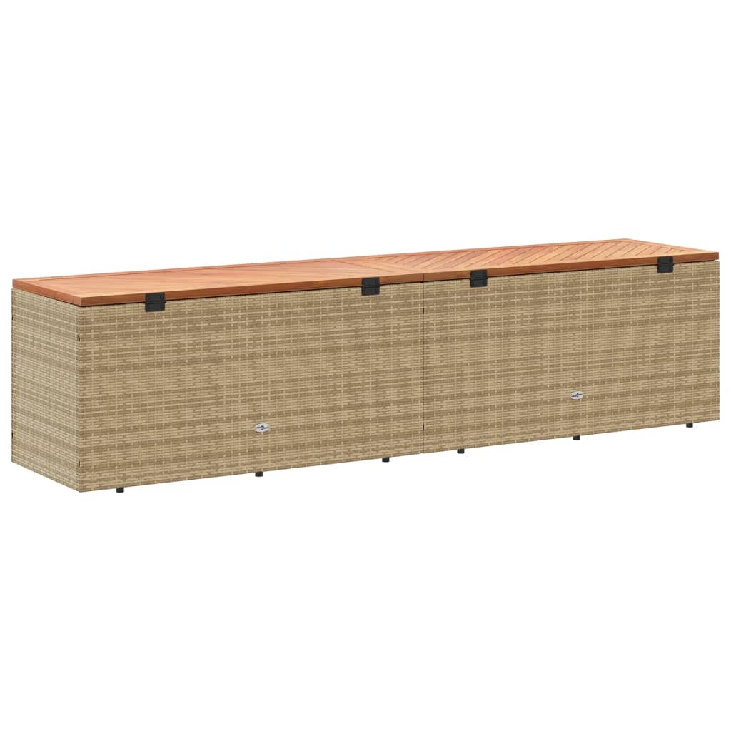 Gartentruhe Beige 220x50x54 cm Poly Rattan Akazienholz