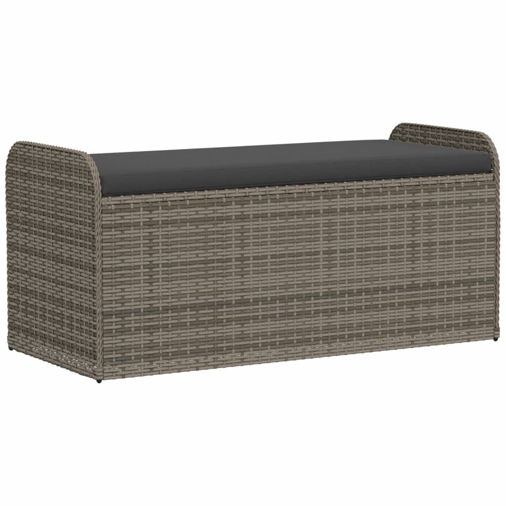 Sitzbank mit Stauraum & Kissen Grau 115x51x52 cm Poly Rattan