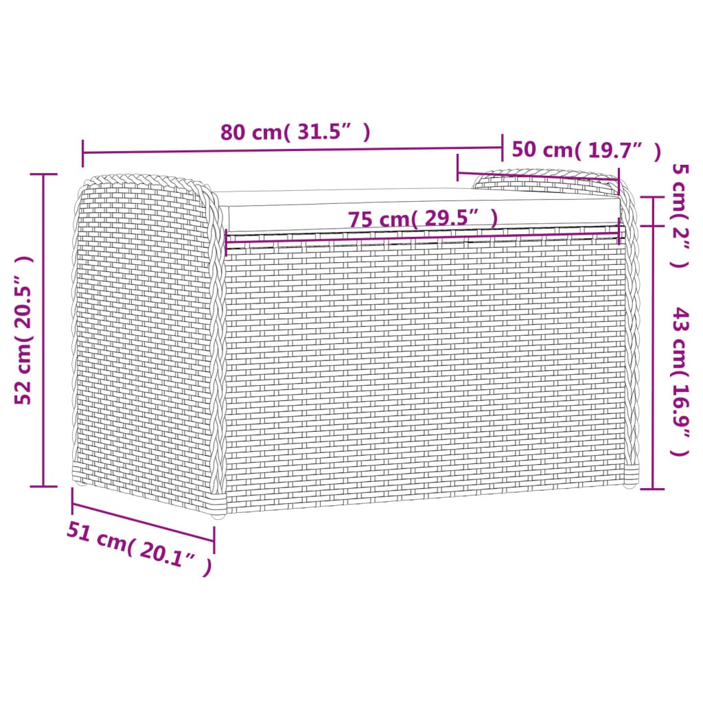 Sitzbank mit Stauraum & Kissen Schwarz 80x51x52 cm Poly Rattan