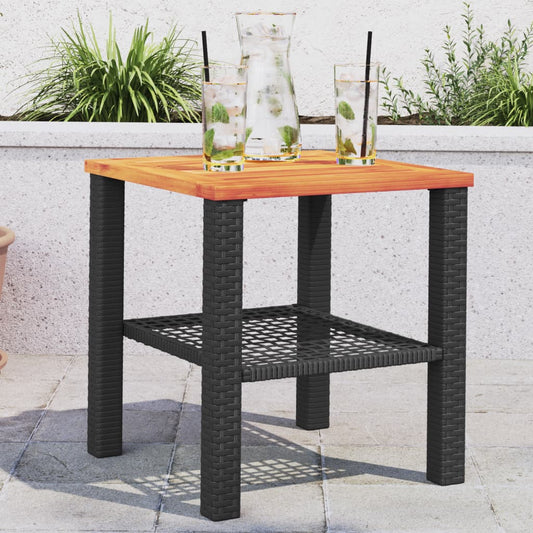 Gartentisch Schwarz 40x40x42 cm Poly Rattan Akazienholz