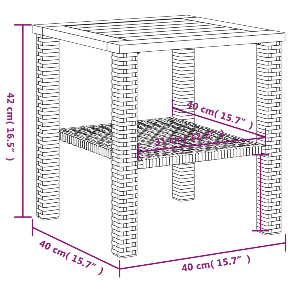 Gartentisch Grau 40x40x42 cm Poly Rattan Akazienholz