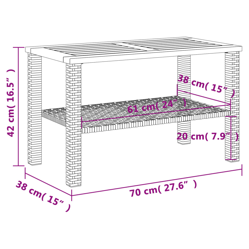 Gartentisch Schwarz 70x38x42 cm Poly Rattan Akazienholz