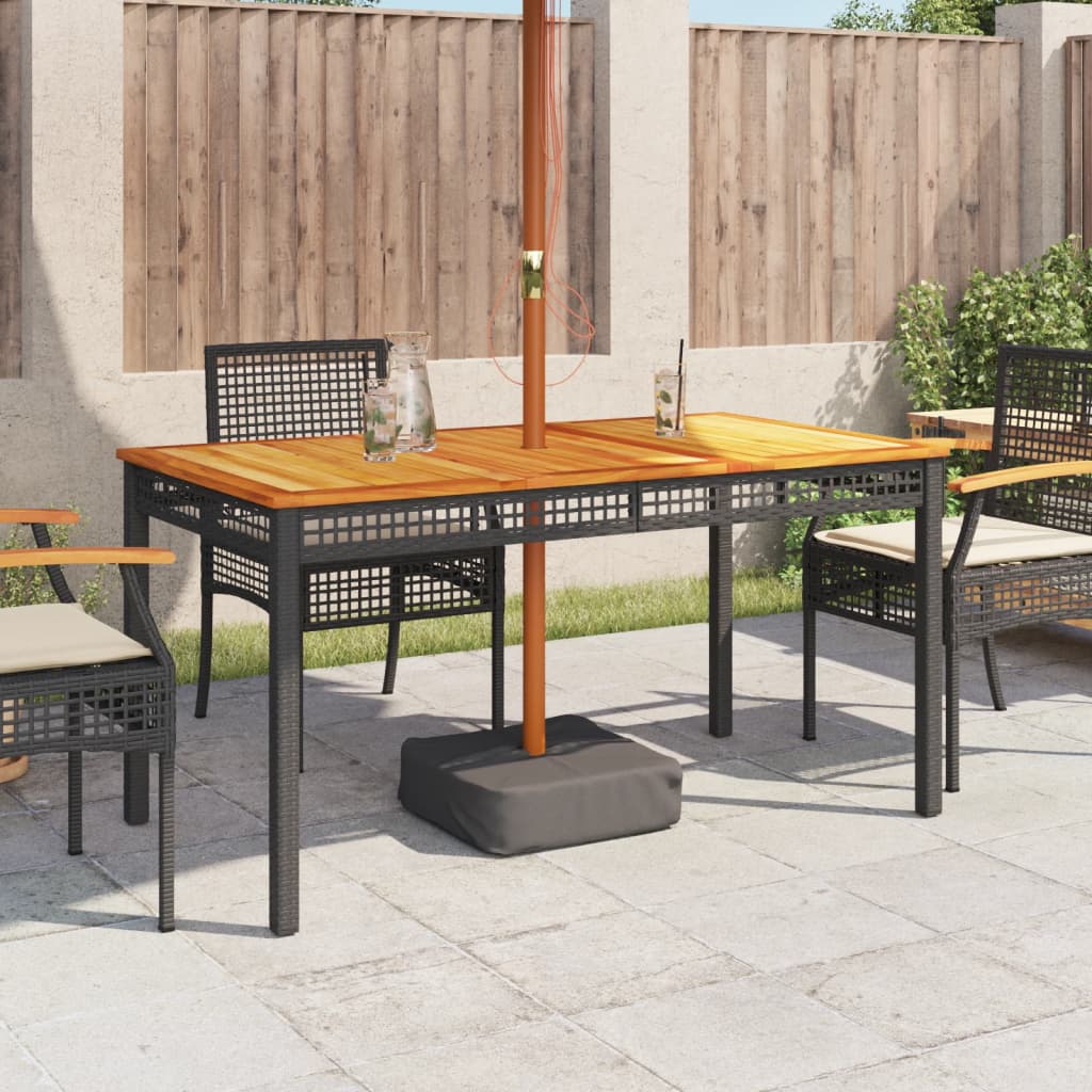 Gartentisch Schwarz 140x80x75 cm Poly Rattan Akazienholz