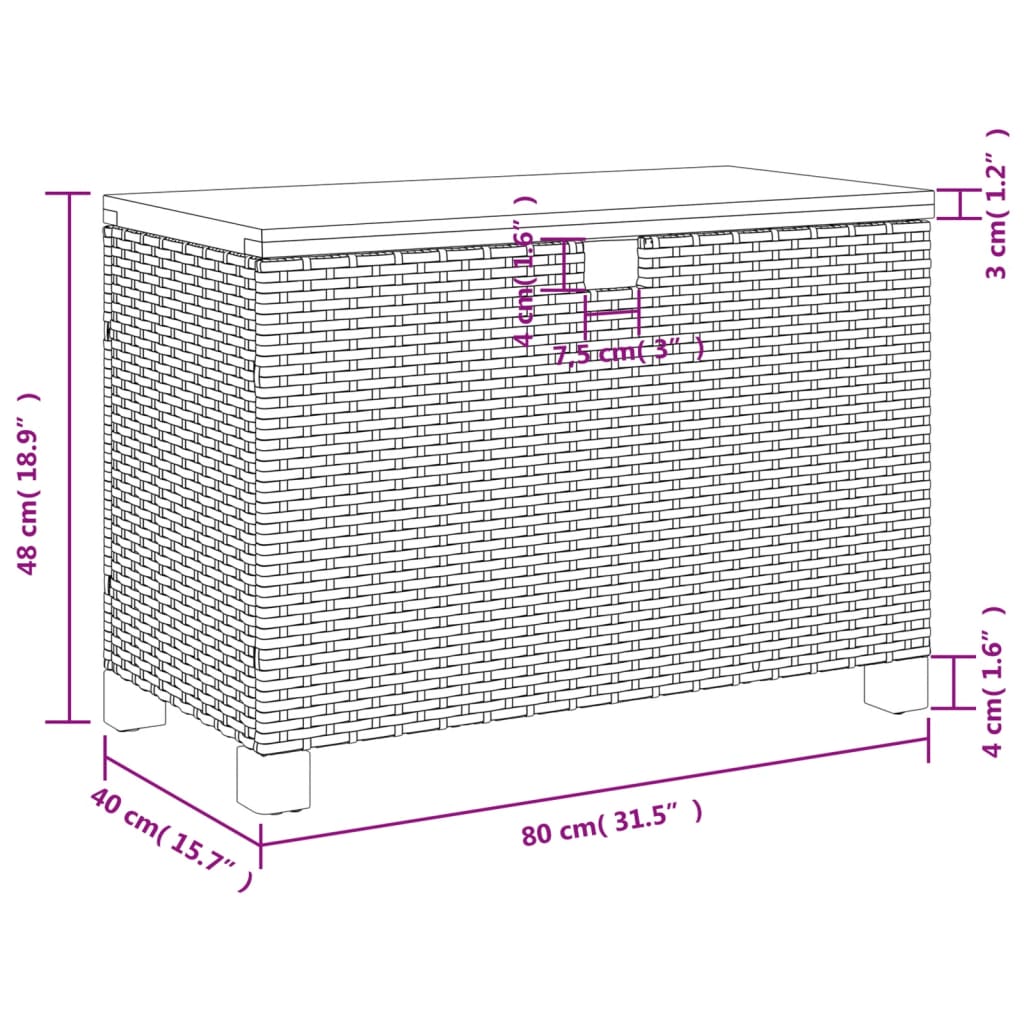 Garten-Auflagenbox Schwarz 80x40x48 cm Poly Rattan Akazienholz