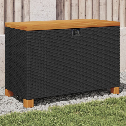 Garten-Auflagenbox Schwarz 80x40x48 cm Poly Rattan Akazienholz