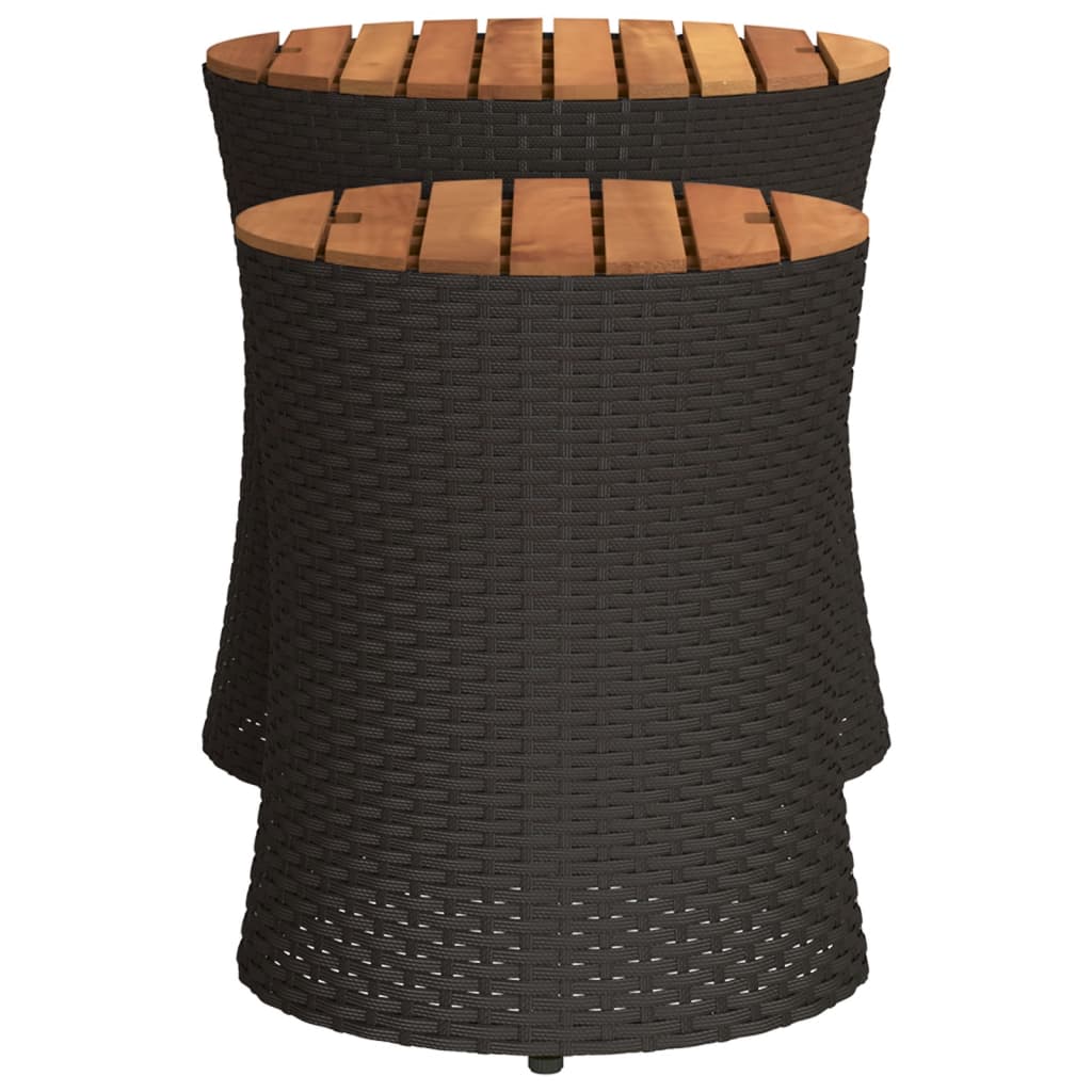 Garten-Beistelltische 2 Stk. mit Holzplatte Schwarz Poly Rattan