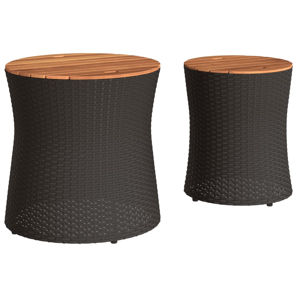 Garten-Beistelltische 2 Stk. mit Holzplatte Schwarz Poly Rattan