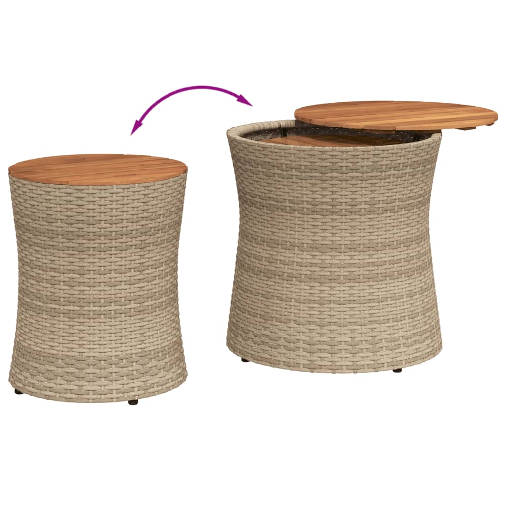 Garten-Beistelltische 2 Stk. mit Holzplatte Beige Poly Rattan