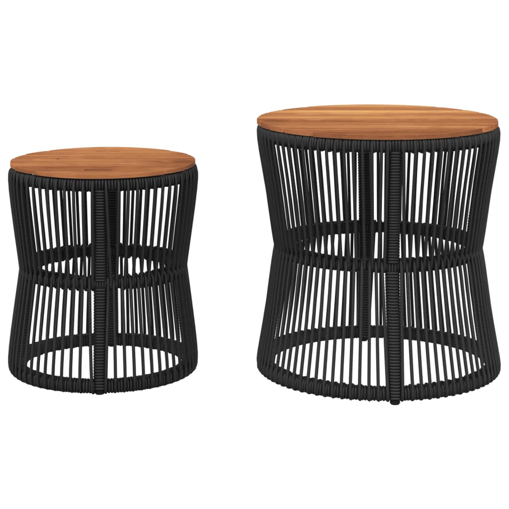 Garten-Beistelltische 2 Stk. mit Holzplatte Schwarz Poly Rattan