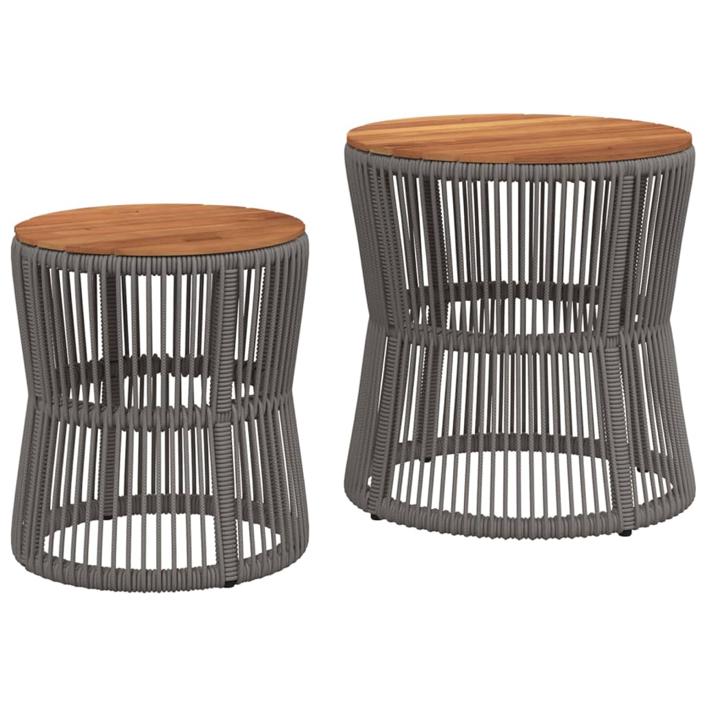 Garten-Beistelltische 2 Stk. mit Holzplatte Grau Poly Rattan