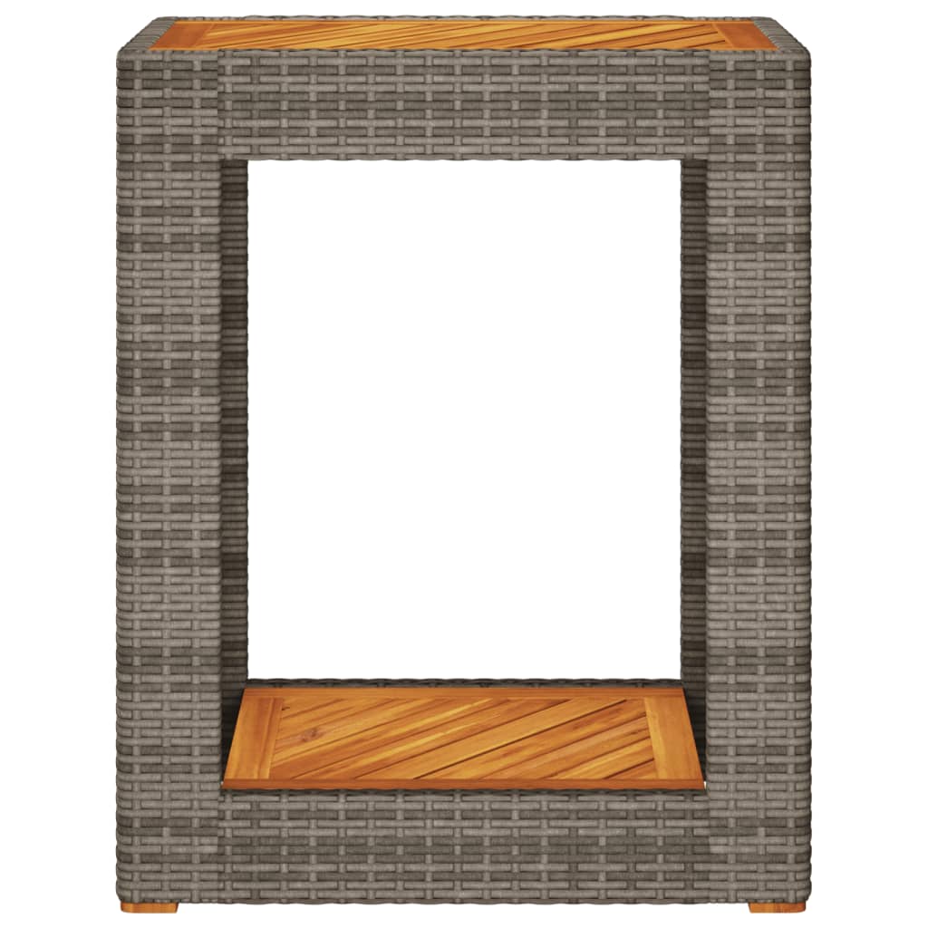 Garten-Beistelltisch mit Holzplatte Grau 60x40x75cm Poly Rattan