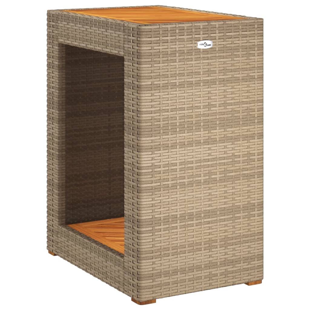 Garten-Beistelltisch mit Holzplatte Beige Poly Rattan