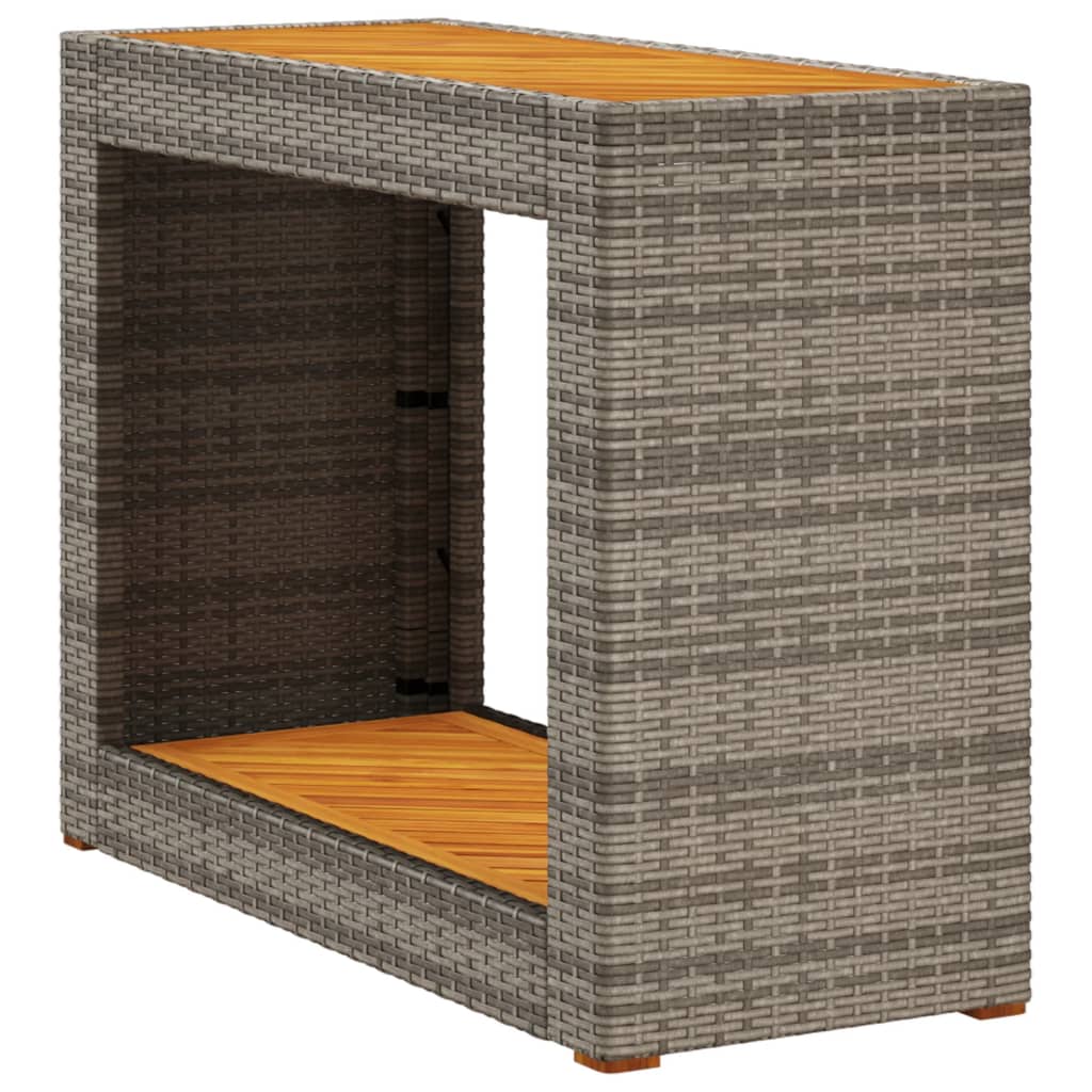 Garten-Beistelltisch mit Holzplatte Grau Poly Rattan