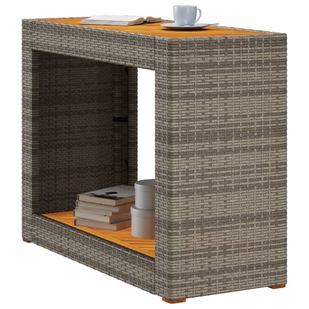 Garten-Beistelltisch mit Holzplatte Grau Poly Rattan