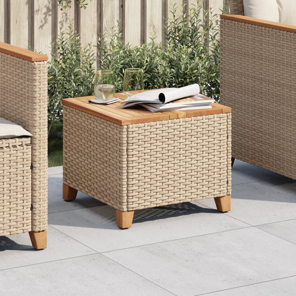 Gartentisch Beige 45x45x37 cm Poly Rattan Akazienholz