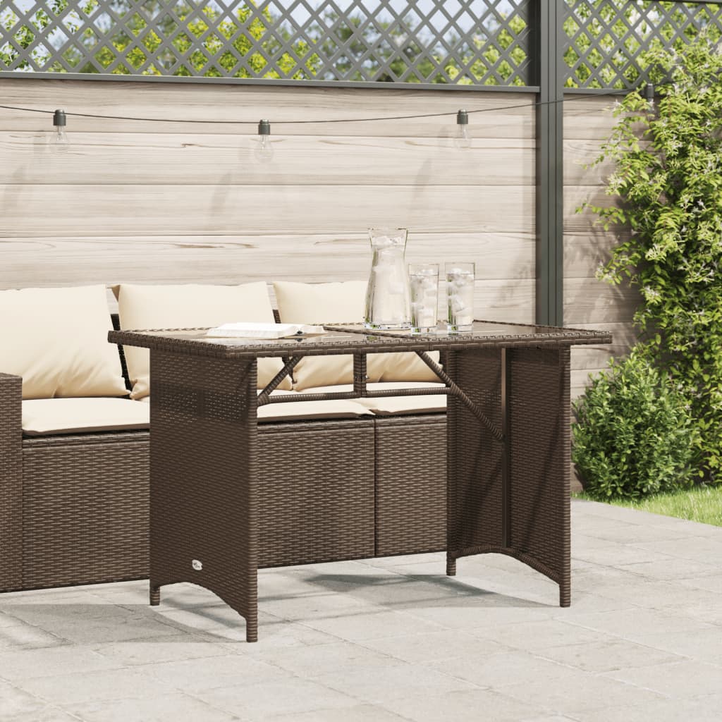 Gartentisch mit Glasplatte Braun 110x68x70 cm Poly Rattan