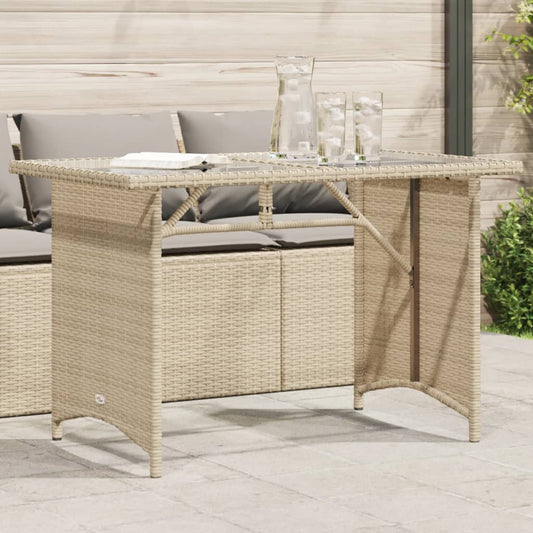 Gartentisch mit Glasplatte Beige 110x68x70 cm Poly Rattan