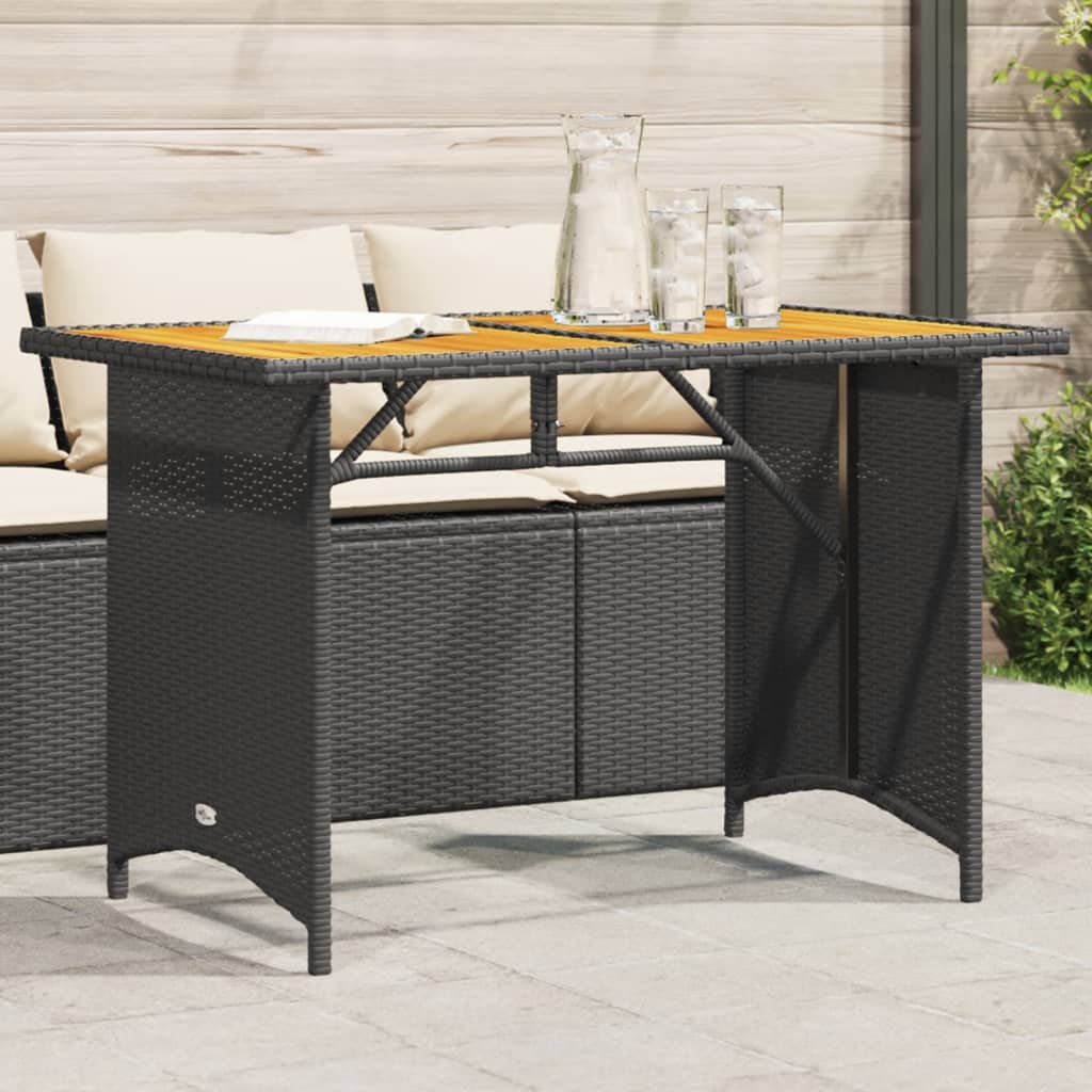 Gartentisch mit Holzplatte Schwarz 110x68x70 cm Poly Rattan