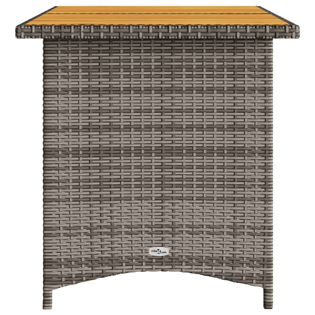 Gartentisch mit Holzplatte Grau 110x68x70 cm Poly Rattan