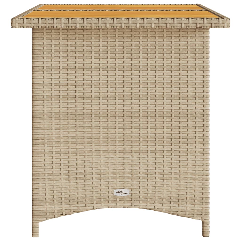 Gartentisch mit Holzplatte Beige 110x68x70 cm Poly Rattan