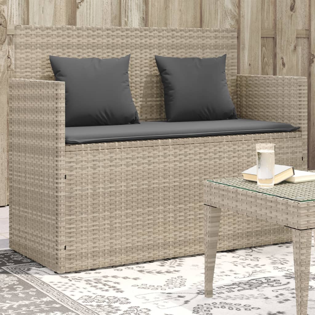 Gartenbank mit Kissen Hellgrau Poly Rattan