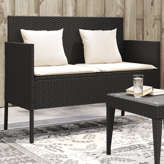 Gartenbank mit Kissen Schwarz Poly Rattan